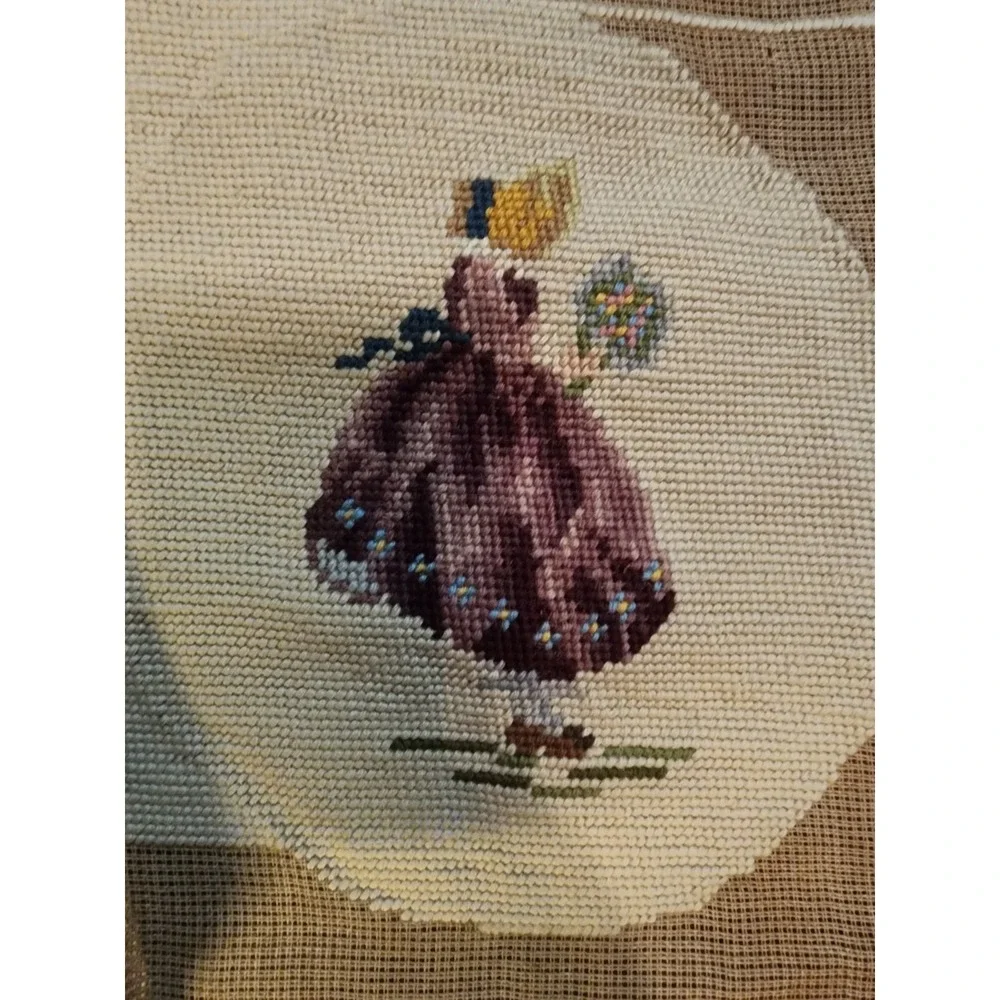 Vintage Lot Of 3 French Finished Cross Stitch Tapestries Pinkie Crinoline Ladies